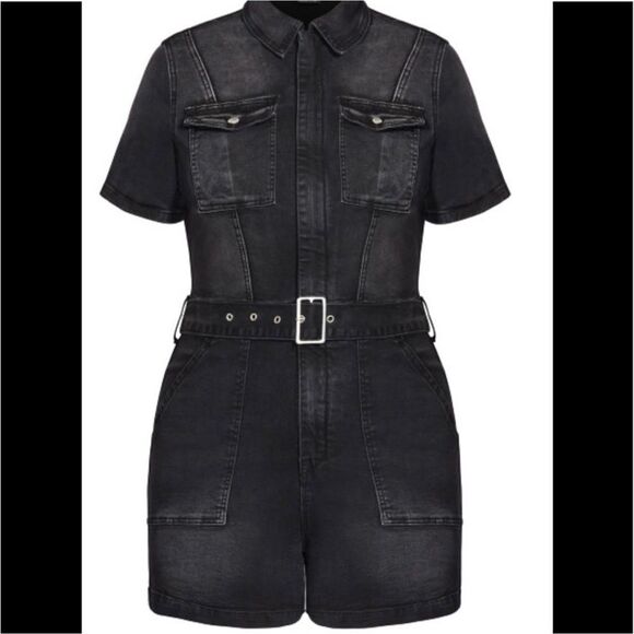 City Chic Black Wash Denim Romper size 12 - Picture 1 of 11